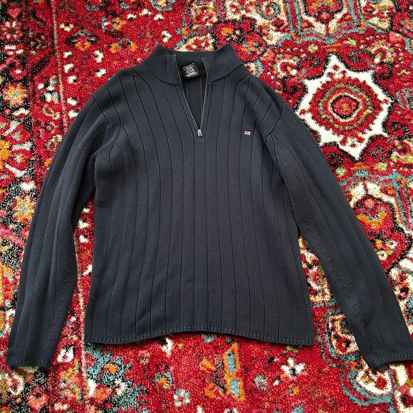 Polo Ralph Lauren Navy Ribbed Flag Logo Quarter Zip Sweater - Picture 2 of 6